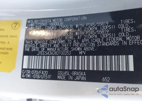 2008 Toyota Highlander Sport z USA, uszkodzony, nr VIN JTEES43A282100253